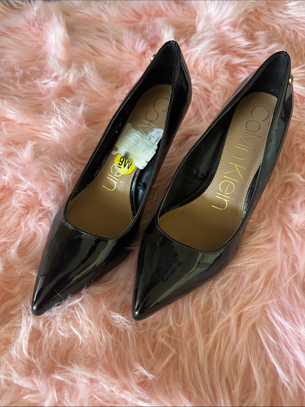 Calvin Klein Glossy Black Pointed-Toe Pumps